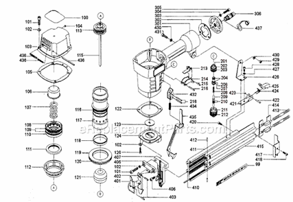 Page A Diagram and Parts List for FN250 Type 1 Porter Cable Nailer